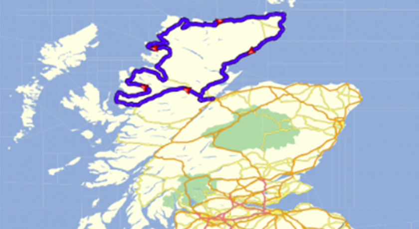 Map graphic with a highlighted cycling route