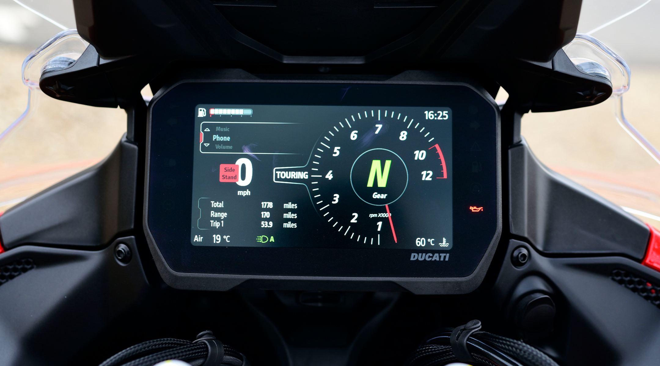 Close up of the Multistrada TFT colour dash