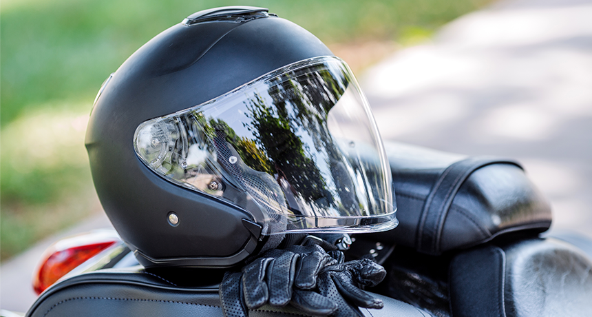 motorbike helmet on bike seat