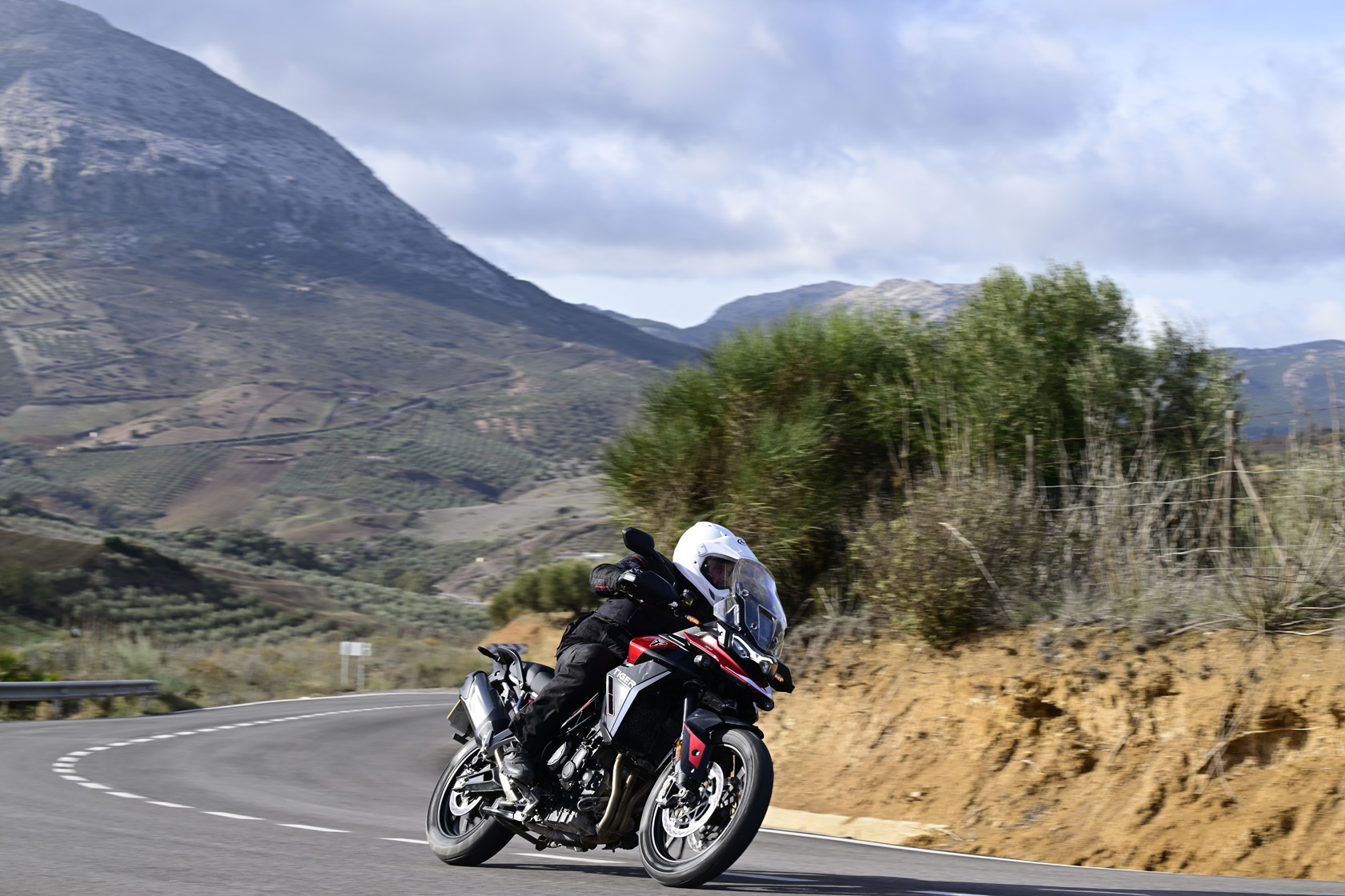Triumph Tiger 900 GT Pro on road in Spain