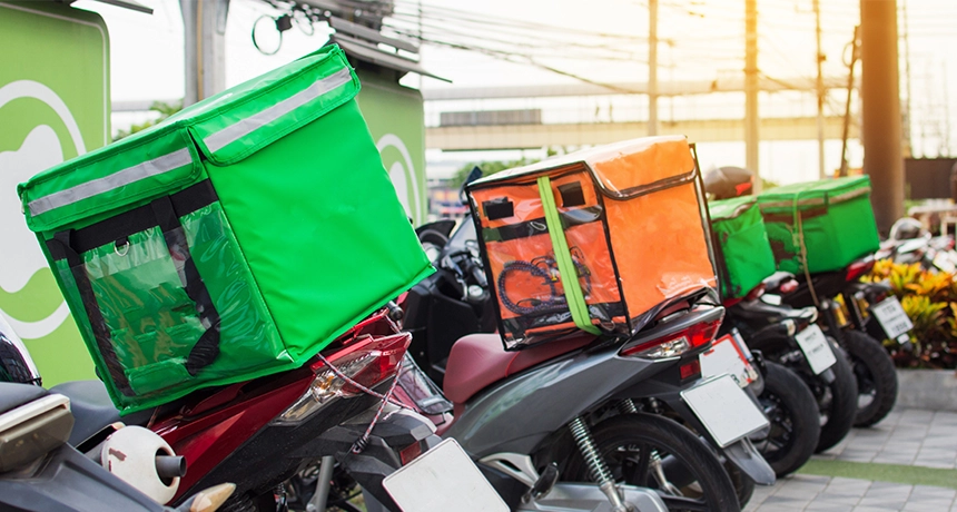 Parked scooters with top boxes