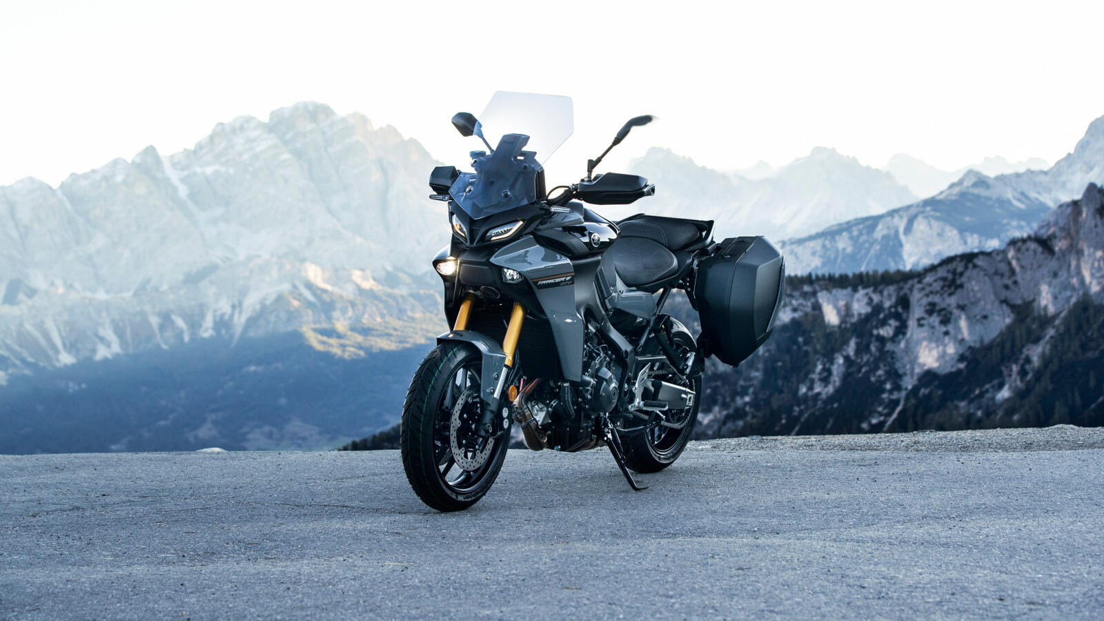 2023 Yamaha Tracer 9 GT+ with stunning mountain backdrop