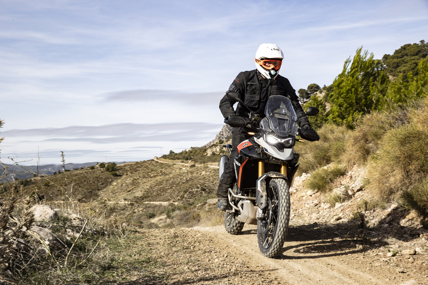 2024 Triumph Tiger 900 Rally Pro riding off-road on launch in Spain
