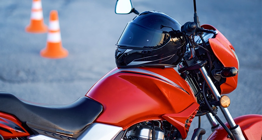 motorbike next to cones