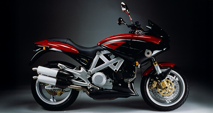 Red/Black Bimota DB3 Mantra on gradient background