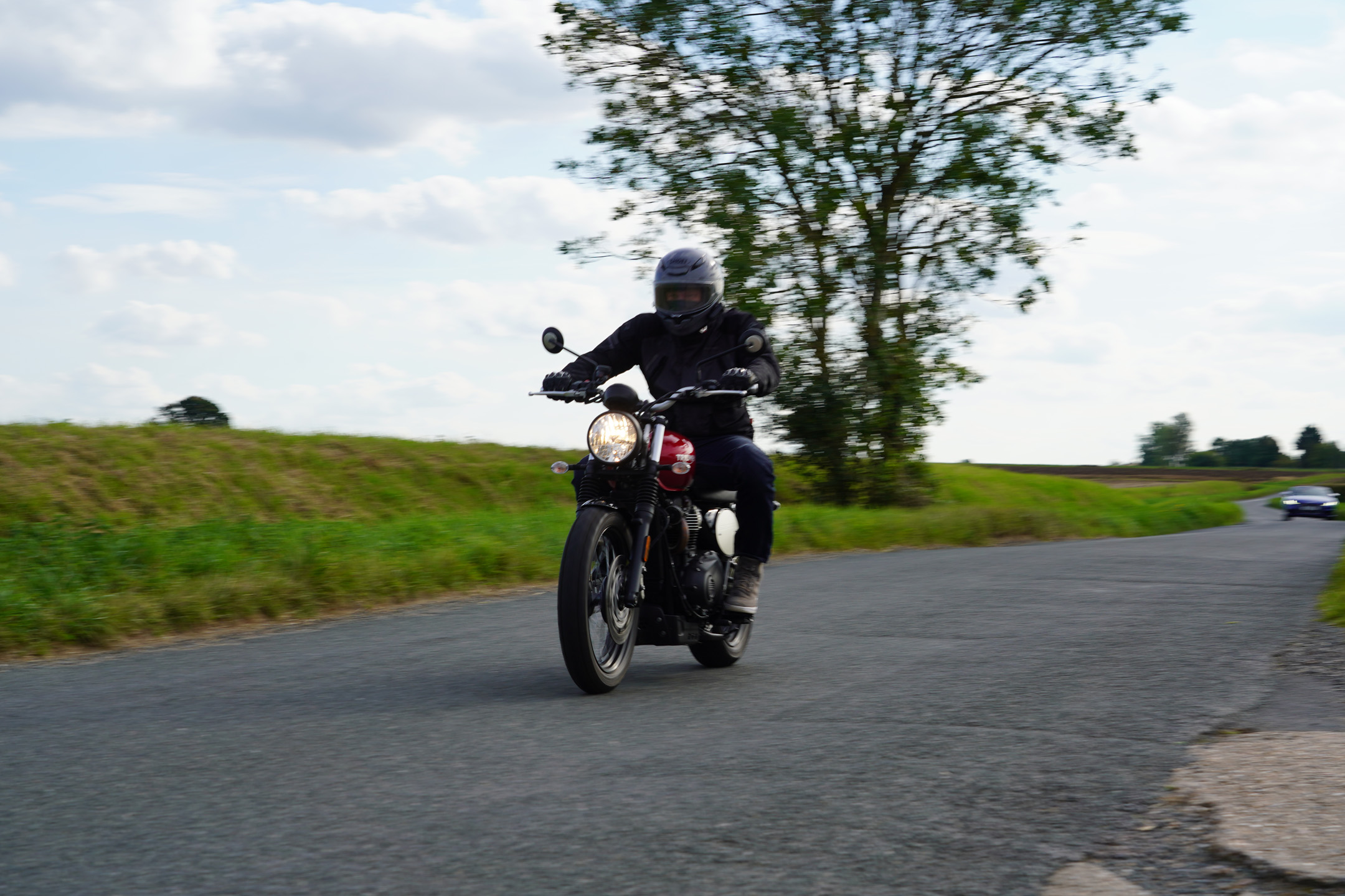 Triumph Scrambler 900 on road in UK