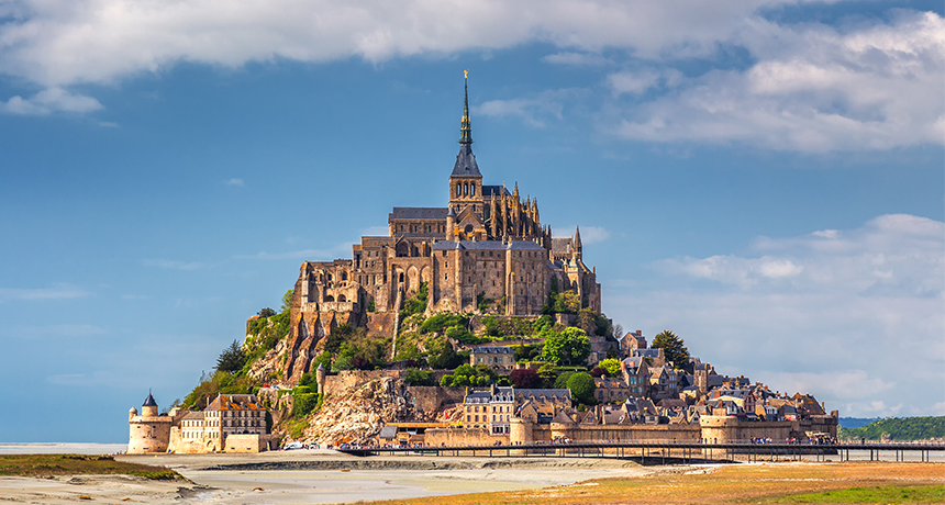 Mont Saint Michel cathedral on the island, Normandy, Northern France, Europe