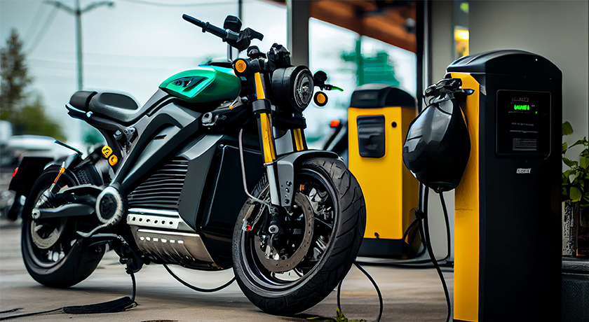 Electric Motorbike plugged in