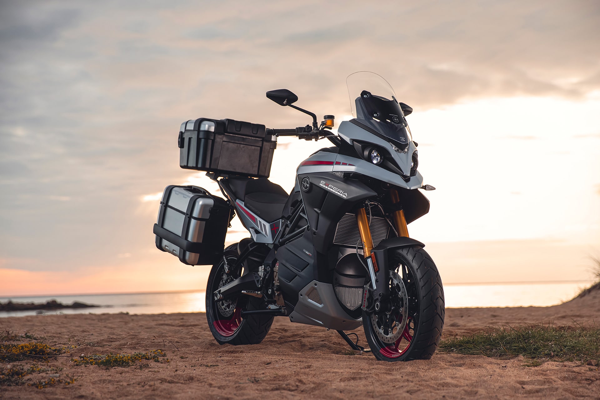 Energica Experia electric motorcycle on beach