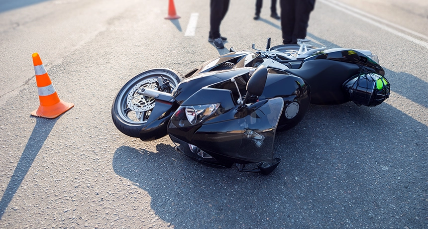 motorbike on its side
