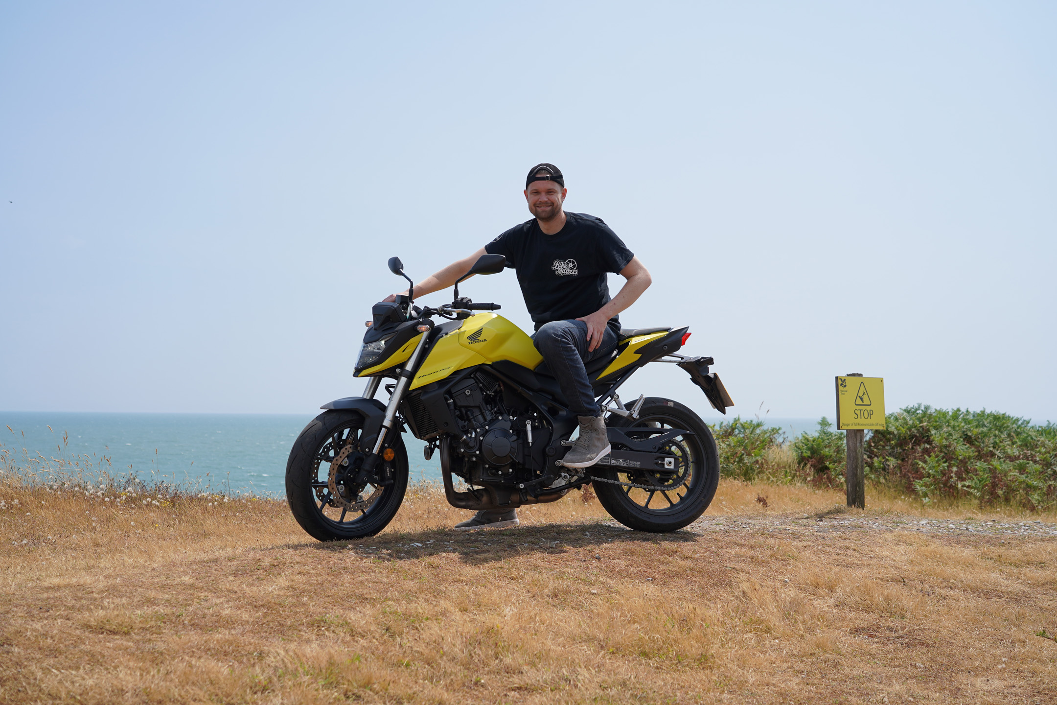 Alex at the beach on the Honda CB750 Hornet