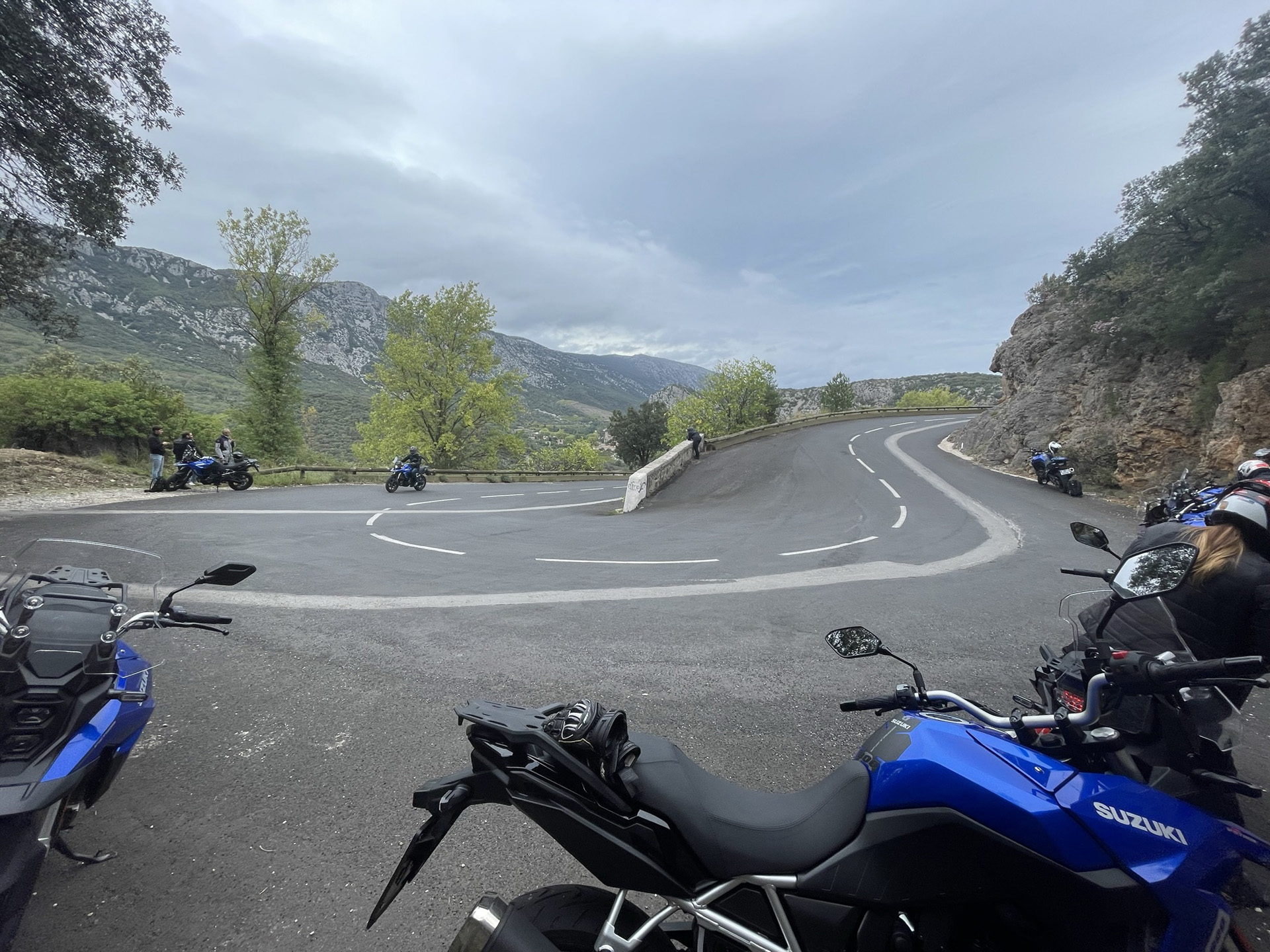 Twisty mountain road near Montpellier, France, for the Suzuki V-Strom 800RE launch ride