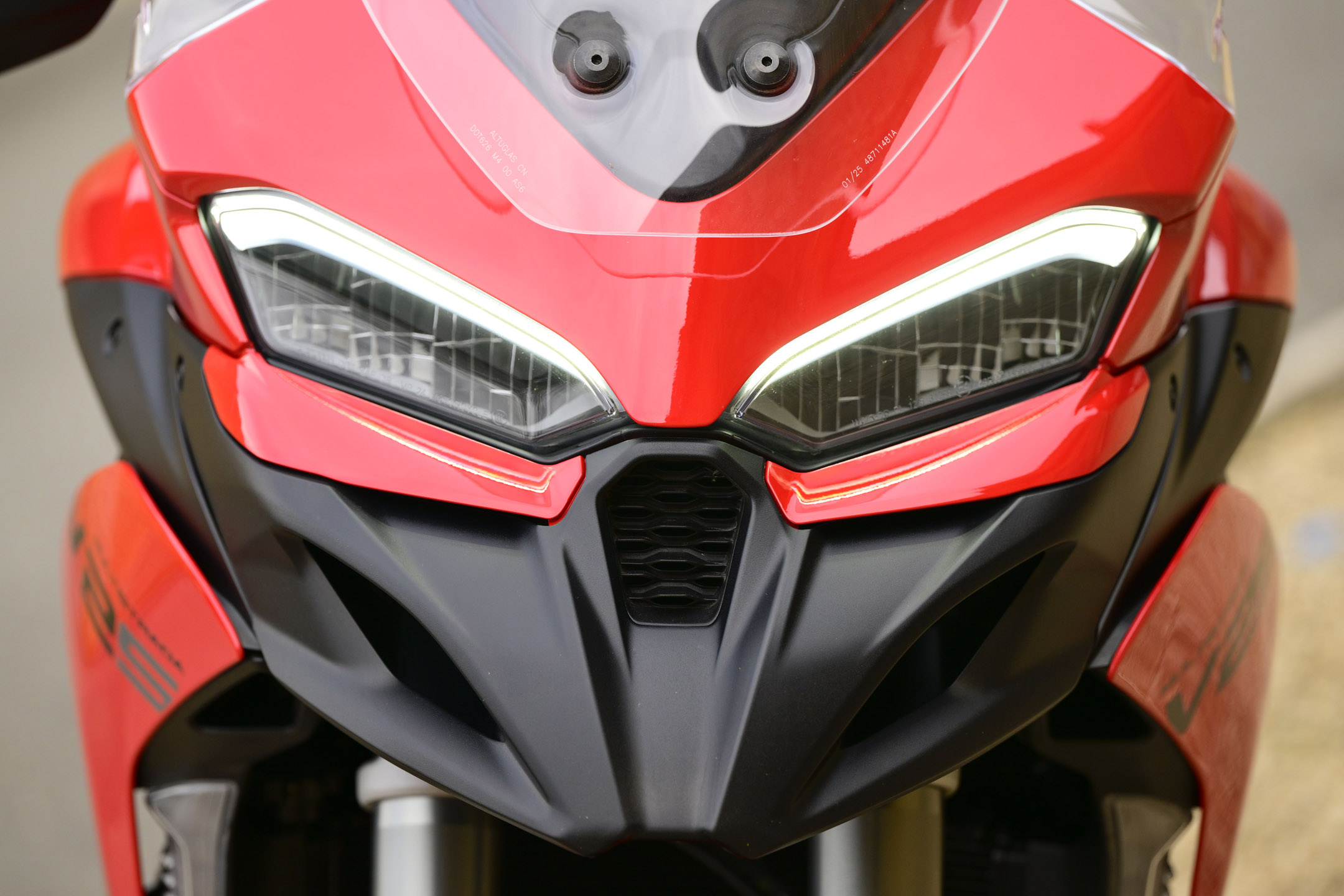 Close up of the Ducati headlights
