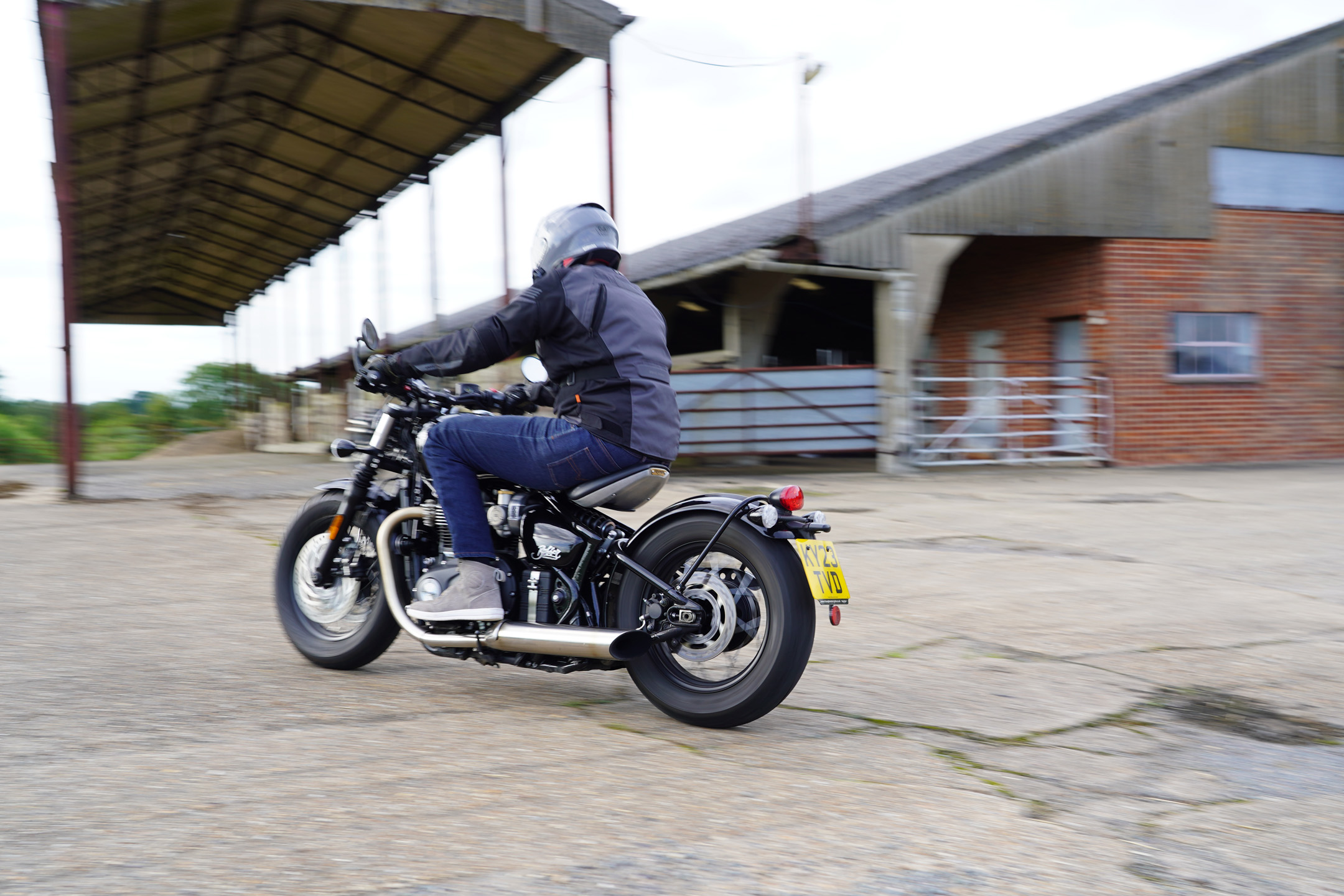 Triumph Bobber Chrome riding in unused area