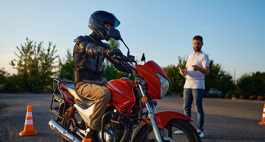 person being tested on motorbike