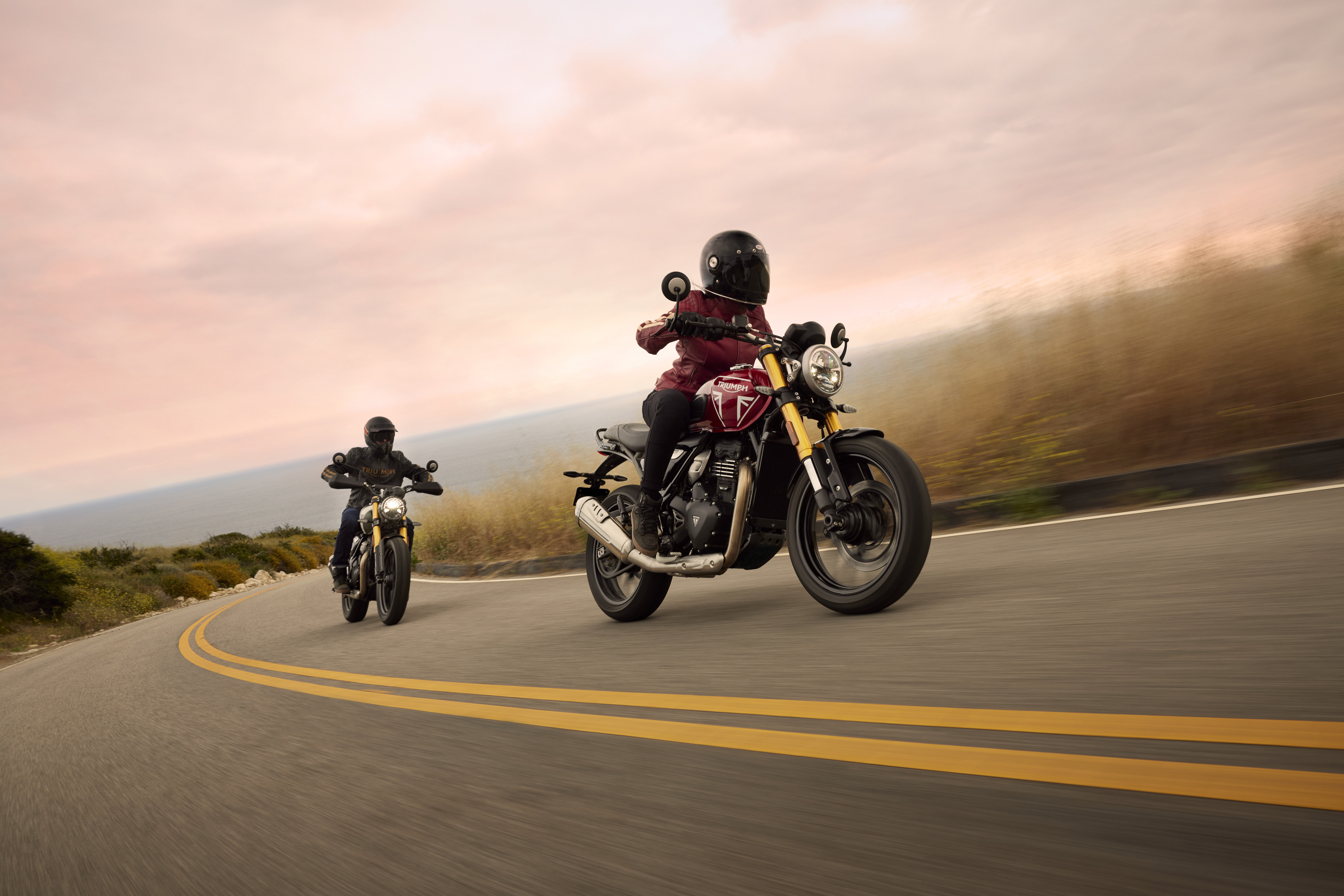 2024 Triumph Speed 400 and Scrambler 400 X riding on road